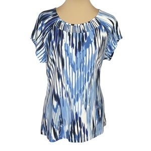 Liz Claiborne Abstract Blue Watercolor Short-Sleeved Shirt, Petite Large